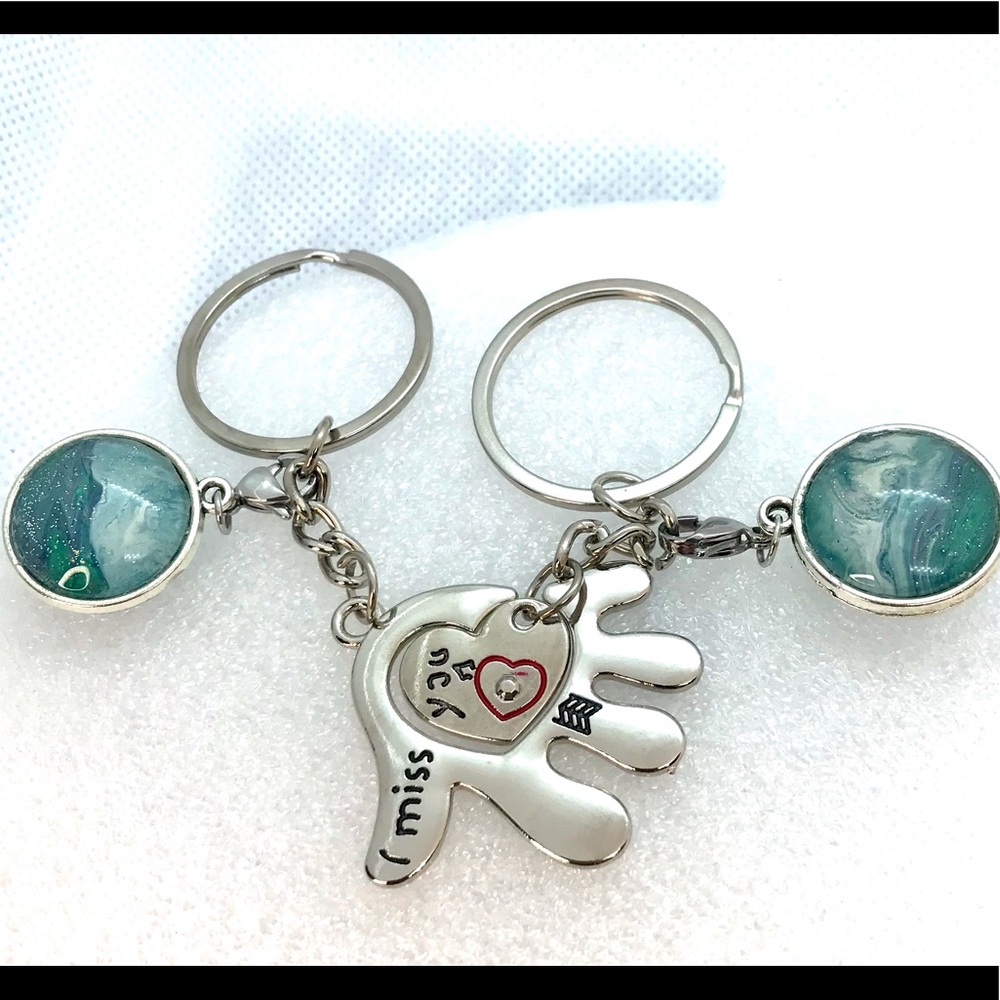 Keychain Pair I miss you Heart in hand  handmade